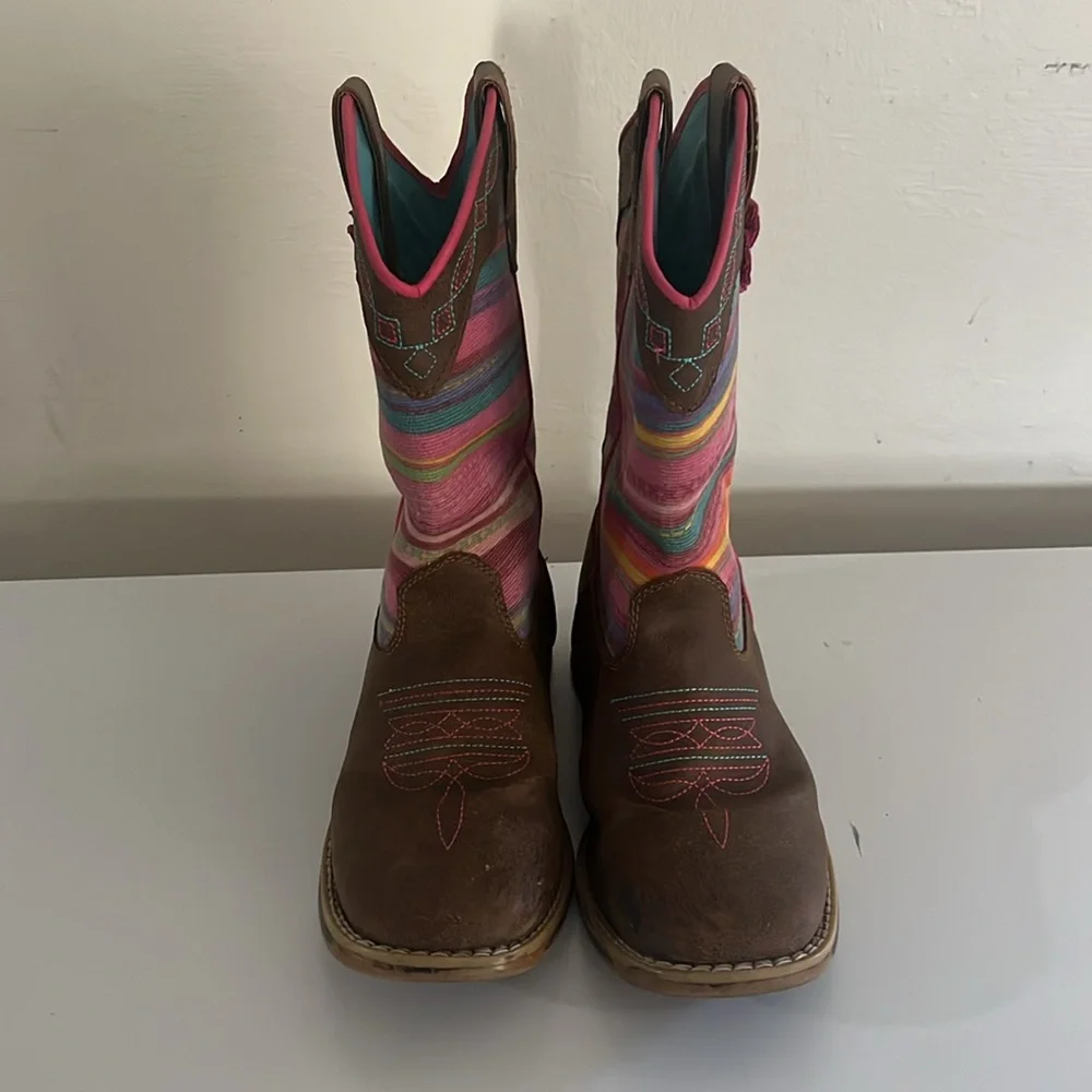 Twister Kids Boots with Brown and Pink Stripes